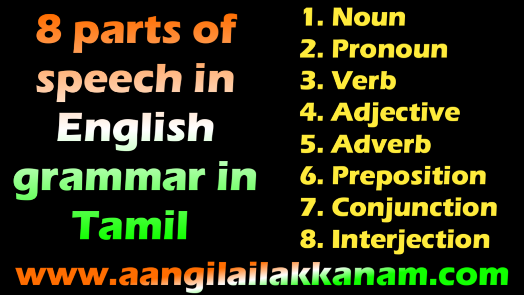 8 Parts of Speech in English with Tamil